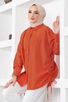 Tesettür giyim TURUNCU YANLARI BÜZGÜLÜ GÖMLEK TUNİK T 15516