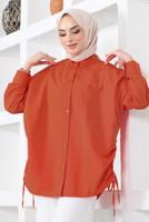 Tesettür giyim TURUNCU YANLARI BÜZGÜLÜ GÖMLEK TUNİK T 15516