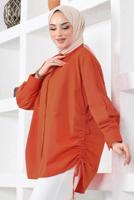 Tesettür giyim TURUNCU YANLARI BÜZGÜLÜ GÖMLEK TUNİK T 15516