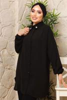 Tesettür giyim SİYAH YAKASI İNCİLİ AEROBİN GÖMLEK TUNİK T 1703