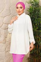 Tesettür giyim KREM YAKASI İNCİLİ AEROBİN GÖMLEK TUNİK T 1703