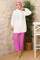 Tesettür giyim KREM YAKASI İNCİLİ AEROBİN GÖMLEK TUNİK T 1703