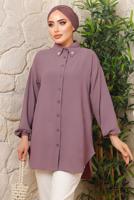 Tesettür giyim MOR YAKASI İNCİLİ AEROBİN GÖMLEK TUNİK T 1703