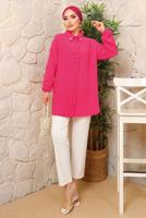 Tesettür giyim FUŞYA YAKASI İNCİLİ AEROBİN GÖMLEK TUNİK T 1703