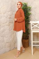 Tesettür giyim KAHVE YAKASI İNCİLİ AEROBİN GÖMLEK TUNİK T 1703