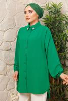 Tesettür giyim YEŞİL YAKASI İNCİLİ AEROBİN GÖMLEK TUNİK T 1703