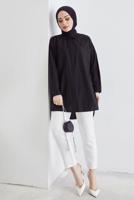 Tesettür giyim SİYAH CEP DETAYLI YANI YIRTMAÇLI GÖMLEK TUNİK T 19316