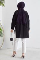 Tesettür giyim SİYAH CEP DETAYLI YANI YIRTMAÇLI GÖMLEK TUNİK T 19316