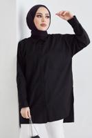 Tesettür giyim SİYAH CEP DETAYLI YANI YIRTMAÇLI GÖMLEK TUNİK T 19316