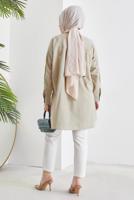 Tesettür giyim BEJ CEP DETAYLI YANI YIRTMAÇLI GÖMLEK TUNİK T 19316