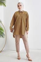 Tesettür giyim KAHVE CEP DETAYLI YANI YIRTMAÇLI GÖMLEK TUNİK T 19316
