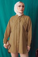 Tesettür giyim KAHVE CEP DETAYLI YANI YIRTMAÇLI GÖMLEK TUNİK T 19316