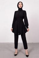 Tesettür giyim SİYAH HAKİM YAKA BAĞLAMA DETAYLI TUNİK T 1965