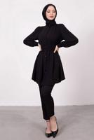 Tesettür giyim SİYAH HAKİM YAKA BAĞLAMA DETAYLI TUNİK T 1965