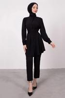 Tesettür giyim SİYAH HAKİM YAKA BAĞLAMA DETAYLI TUNİK T 1965