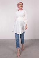 Tesettür giyim KREM HAKİM YAKA BAĞLAMA DETAYLI TUNİK T 1965