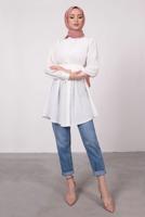 Tesettür giyim KREM HAKİM YAKA BAĞLAMA DETAYLI TUNİK T 1965