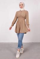 Tesettür giyim VİZON HAKİM YAKA BAĞLAMA DETAYLI TUNİK T 1965