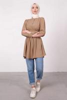 Tesettür giyim VİZON HAKİM YAKA BAĞLAMA DETAYLI TUNİK T 1965