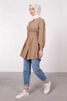 Tesettür giyim VİZON HAKİM YAKA BAĞLAMA DETAYLI TUNİK T 1965