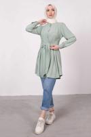 Tesettür giyim YEŞİL HAKİM YAKA BAĞLAMA DETAYLI TUNİK T 1965