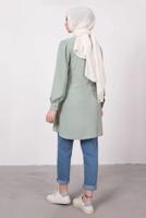 Tesettür giyim YEŞİL HAKİM YAKA BAĞLAMA DETAYLI TUNİK T 1965