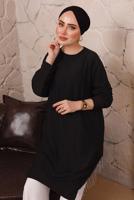 Tesettür giyim SİYAH YANLARI ZİNCİR DETAYLI TUNİK T 1992 