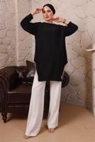 Tesettür giyim SİYAH YANLARI ZİNCİR DETAYLI TUNİK T 1992 