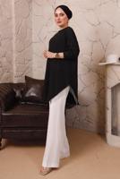 Tesettür giyim SİYAH YANLARI ZİNCİR DETAYLI TUNİK T 1992 