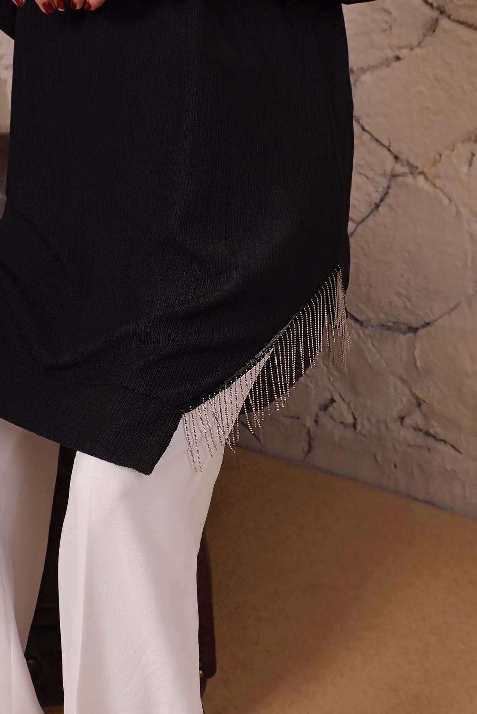 Tesettür giyim SİYAH YANLARI ZİNCİR DETAYLI TUNİK T 1992 