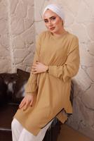 Tesettür giyim TURUNCU YANLARI ZİNCİR DETAYLI TUNİK T 1992 