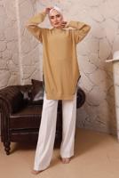 Tesettür giyim TURUNCU YANLARI ZİNCİR DETAYLI TUNİK T 1992 