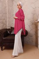 Tesettür giyim FUŞYA YANLARI ZİNCİR DETAYLI TUNİK T 1992 