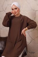 Tesettür giyim KAHVE YANLARI ZİNCİR DETAYLI TUNİK T 1992 