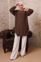 Tesettür giyim KAHVE YANLARI ZİNCİR DETAYLI TUNİK T 1992 