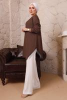 Tesettür giyim KAHVE YANLARI ZİNCİR DETAYLI TUNİK T 1992 