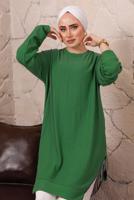 Tesettür giyim YEŞİL YANLARI ZİNCİR DETAYLI TUNİK T 1992 