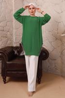 Tesettür giyim YEŞİL YANLARI ZİNCİR DETAYLI TUNİK T 1992 