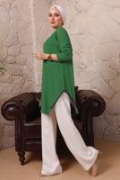 Tesettür giyim YEŞİL YANLARI ZİNCİR DETAYLI TUNİK T 1992 