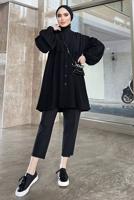 Tesettür giyim SİYAH BALON KOL MÜSLİN GÖMLEK TUNİK T 20032