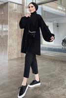 Tesettür giyim SİYAH BALON KOL MÜSLİN GÖMLEK TUNİK T 20032