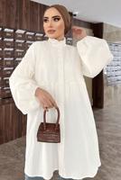 Tesettür giyim KREM BALON KOL MÜSLİN GÖMLEK TUNİK T 20032