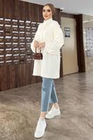 Tesettür giyim KREM BALON KOL MÜSLİN GÖMLEK TUNİK T 20032