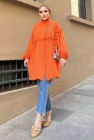 Tesettür giyim TURUNCU BALON KOL MÜSLİN GÖMLEK TUNİK T 20032