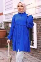 Tesettür giyim LACİVERT BALON KOL MÜSLİN GÖMLEK TUNİK T 20032