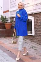 Tesettür giyim LACİVERT BALON KOL MÜSLİN GÖMLEK TUNİK T 20032