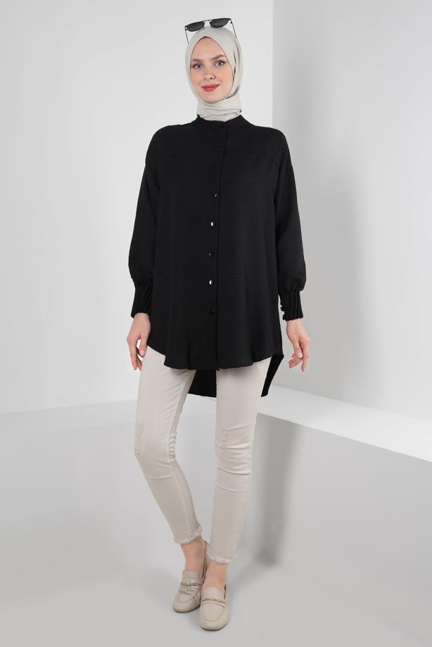 Tesettür giyim  MANŞETLERİ LASTİKLİ GÖMLEK TUNİK T 20087 - TRENDTESETTÜR