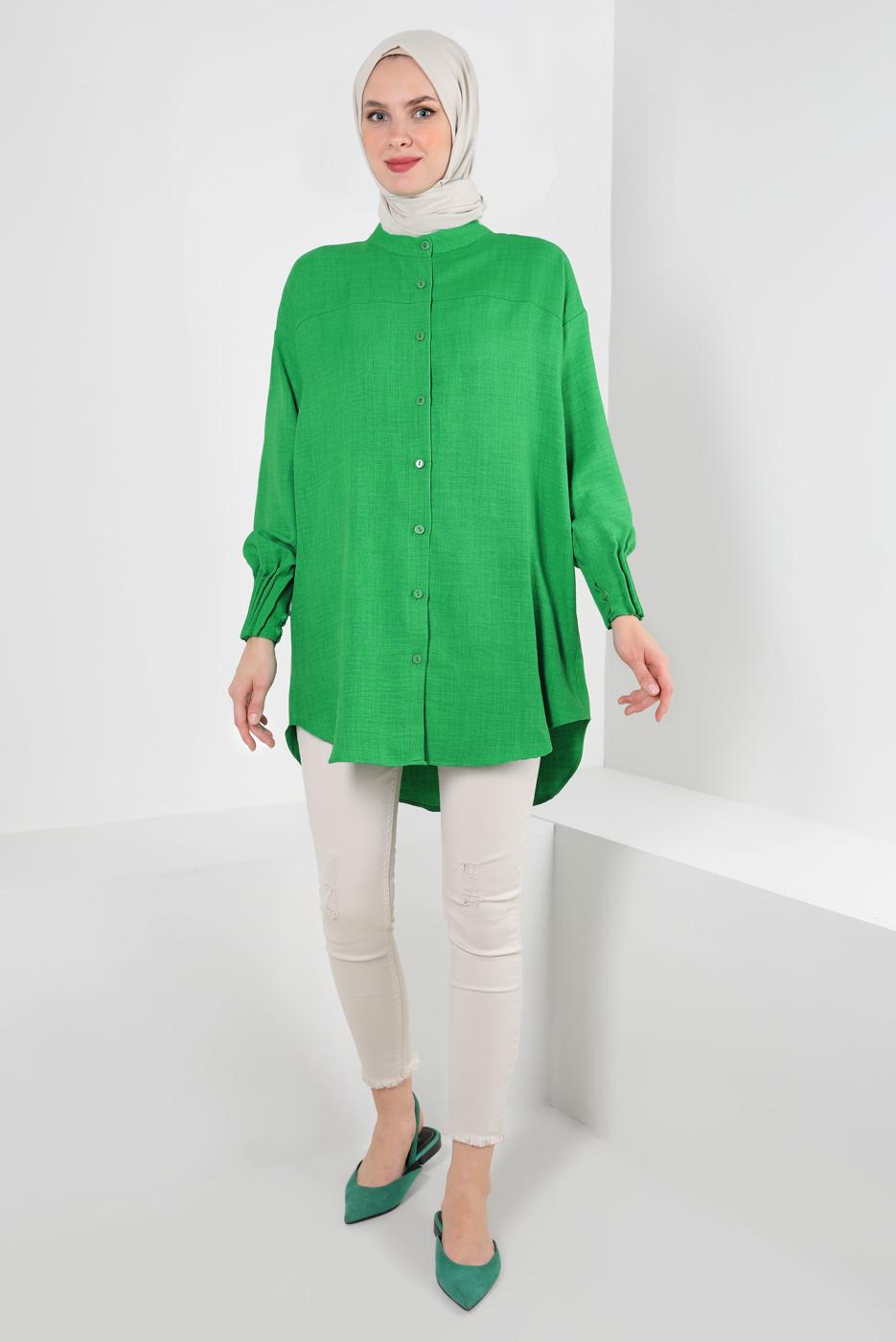 Hijab clothing GREEN SHIRT TUNIC WITH ELASTIC CUFFS T 20087