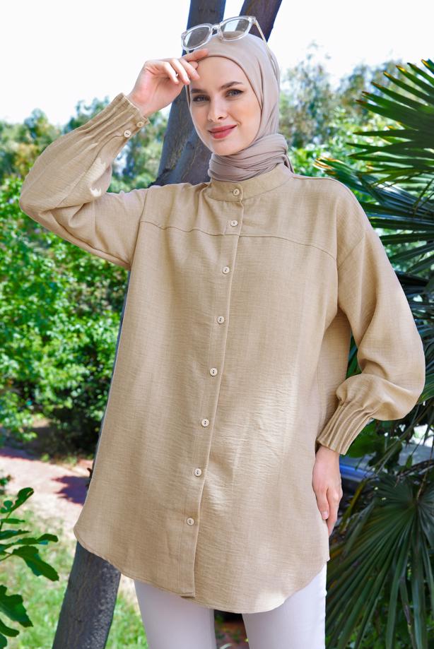 Tesettür giyim  MANŞETLERİ LASTİKLİ GÖMLEK TUNİK T 20087 - TRENDTESETTÜR