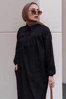Tesettür giyim SİYAH YIRTMAÇ DETAYLI CEPLİ UZUN TUNİK T 2228